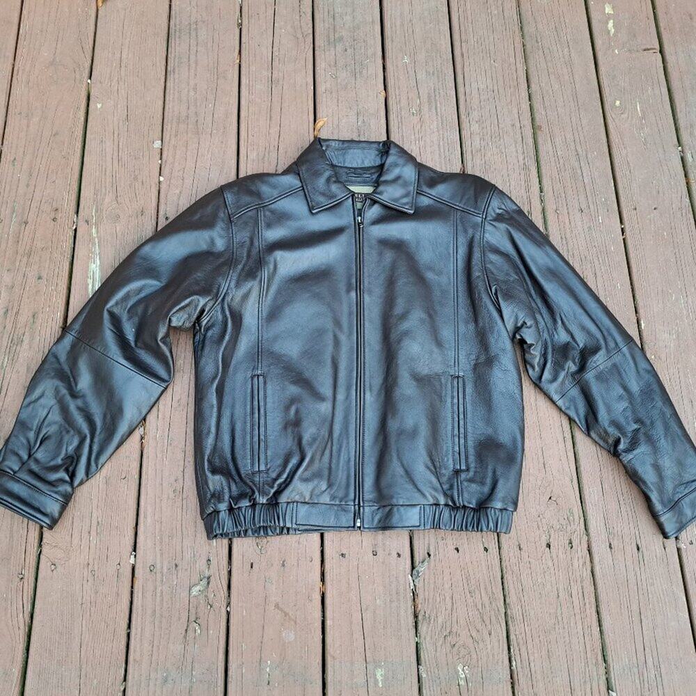 %Vintage Excelled Bomber Jacket Men Chocolate Brown Leather Size Large